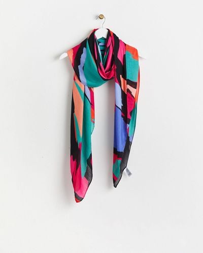Oliver Bonas Abstract Jewel Tones Pink Lightweight Scarf - Red
