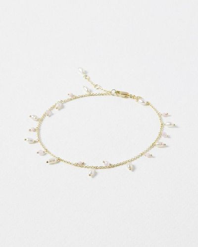 Oliver Bonas Mae Stone, Bead & Pearl Stationed Chain Anklet - Natural
