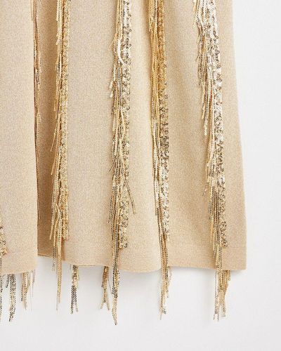 Oliver Bonas Sparkle Sequin Knitted Halter Mini Dress - Natural