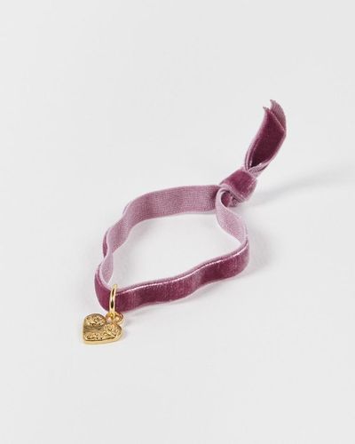 Oliver Bonas Mikaela Lyons X Pink Velvet Plated Heart Charm Bracelet