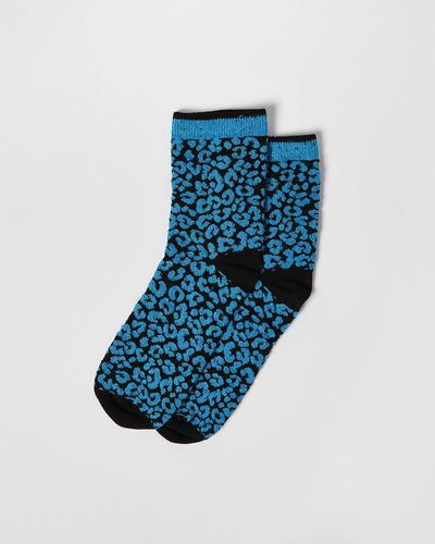 Oliver Bonas Leopard Glitter Ankle Socks - Blue