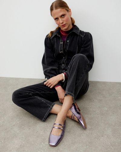 Oliver Bonas Mary Jane Double Buckle Lavender Metallic Shoes, Size Uk 3 - Black