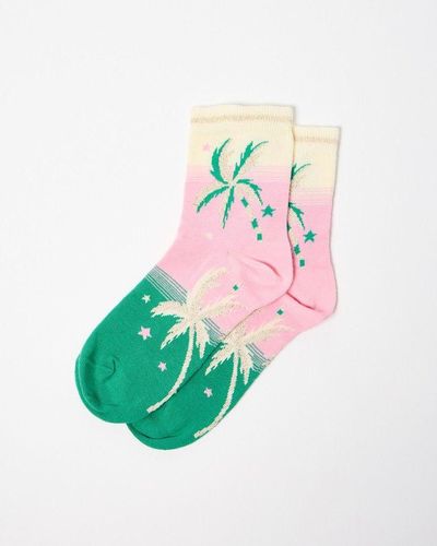 Oliver Bonas Pink & Green Palm Tree Ankle Socks