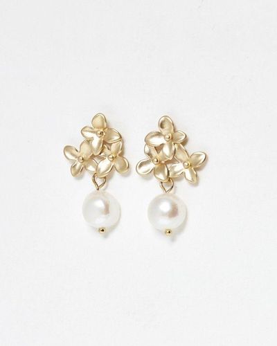 Oliver Bonas Athena Flowers & Faux Pearl Drop Earrings - White