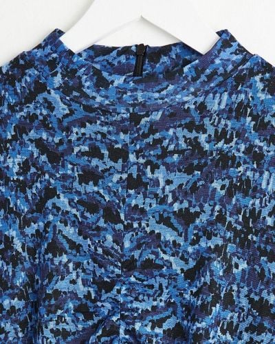 Oliver Bonas Brushmark Print Mesh Midi Dress - Blue