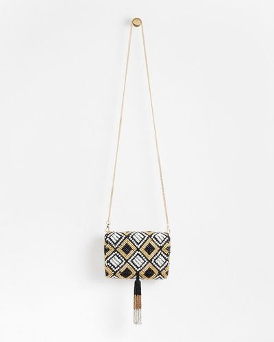 Oliver Bonas Geometric & Gold Beaded Clutch Bag - White