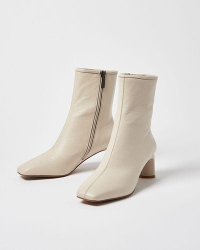 Shoe The Bear Arlo Square Toe Cream Leather Boots, Size Uk 3 - White