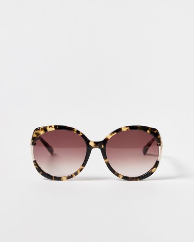 Oliver Bonas Glam Metal Faux Tortoiseshell Round Sunglasses - Multicolour