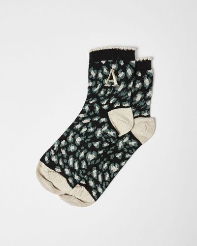 Oliver Bonas Alphabet Initial Animal Print Ankle Socks - Black