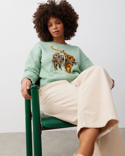 Oliver Bonas Tiger Stitch Knitted Jumper, Size 6 - Green