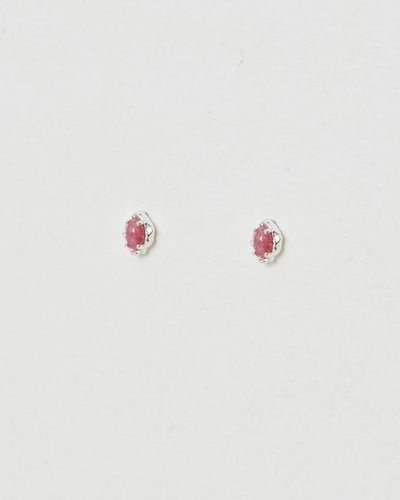 Oliver Bonas Dara Rhodonite Silver Stud Earrings - Pink