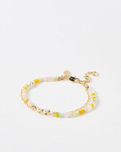 Oliver Bonas Cove Pastel Beaded Faux Pearl Layered Chain Bracelet - Metallic