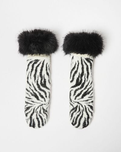 Oliver Bonas Black & Cream Zebra Stripe Slipper Socks, Size Small/medium