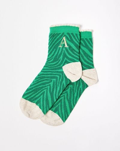 Oliver Bonas Zebra Alphabet Ankle Socks - Green
