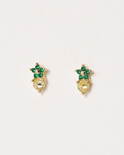 Oliver Bonas Ember Green & Gold Flower Stud Earrings - Blue