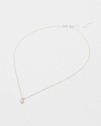 Oliver Bonas Auden Pearl Silver Drop Pendant Necklace - White
