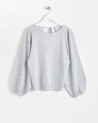 Oliver Bonas Sparkle Stitch Sleeve Knitted Top, Size 12 - Grey