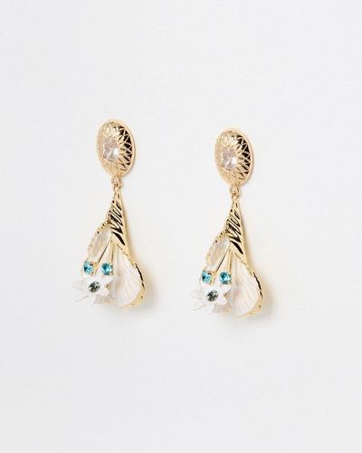Oliver Bonas Lily Shell & Flower Statement Drop Earrings - White