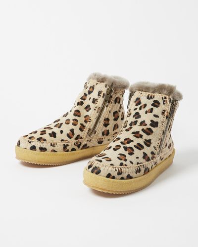 Laidbacklondon Setsu Crochet Animal Print Brown Suede Ankle Boots, Size Uk 3 - Metallic