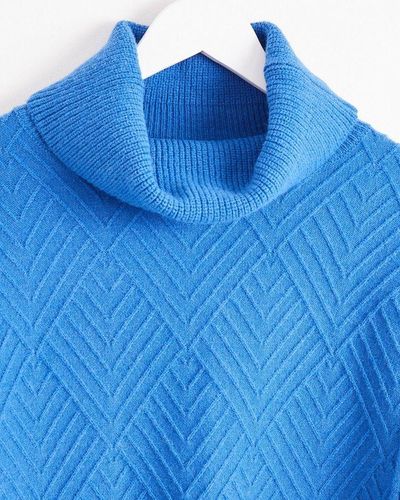 Oliver Bonas Diamond Roll Neck Knitted Sweater - Blue