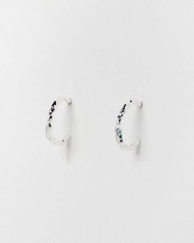 Oliver Bonas Ariel Molten Texture Silver Hoop Earrings - Brown