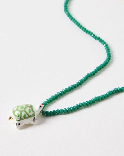 Oliver Bonas Tara Ceramic Tortoise Beaded Necklace - Green