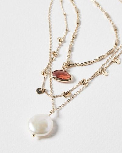 Oliver Bonas Faro Freshwater Pearl Layered Pendant Necklace - White
