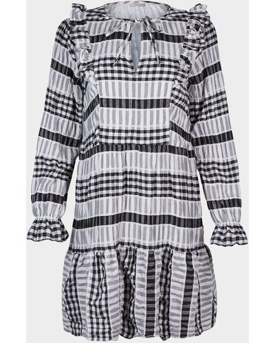 Oliver Bonas Folk Monochrome Black & White Check Mini Dress, Size 6