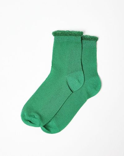 Oliver Bonas Glitter Sheer Ankle Socks - Green
