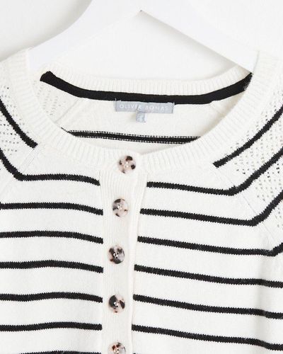 Oliver Bonas Breton Stripe Button White Knitted Sweater
