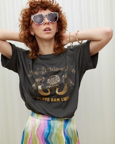 Oliver Bonas Charcoal Gold Mermaid Graphic T-shirt, Size 10 - Black