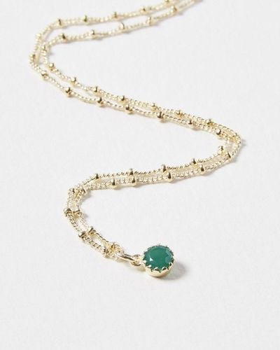 Oliver Bonas Alula Round Onyx Drop & Gold Plated Pendant Necklace - Green