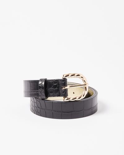 Oliver Bonas Faux Croc Twist Buckle Black Leather Jeans Belt, Size S - White