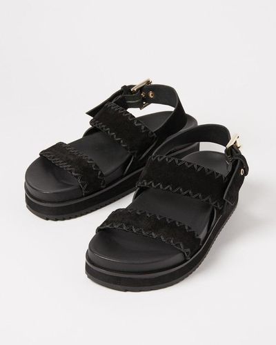 Oliver Bonas Whipstitch Suede Leather Flatform Sandals - Black