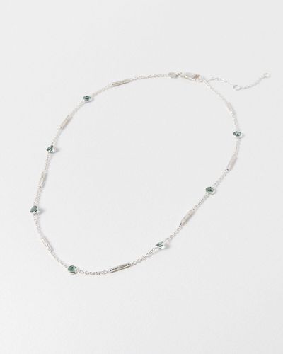 Oliver Bonas Katelyn Tourmaline & Bar Silver Chain Necklace - White