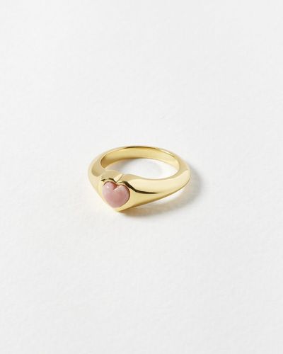 Oliver Bonas Ava Heart Pink Opal Statement Ring, Size 50 - White