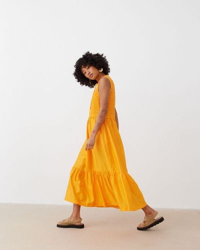 Oliver Bonas Shirred Bodice Midi Dress, Size 6 - Orange