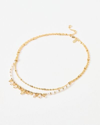 Oliver Bonas Thea Faux Pearl Layered Beaded Necklace - White