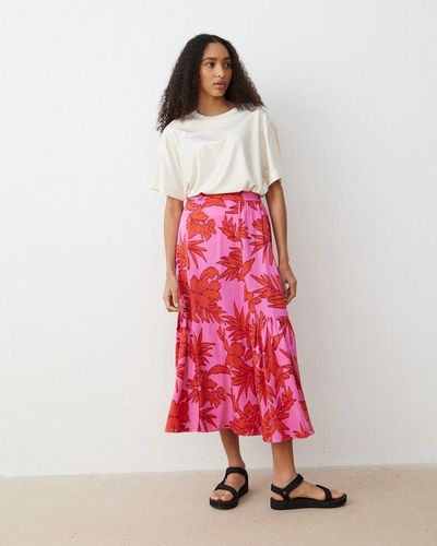 Oliver Bonas Palm Print Tiered Midi Skirt