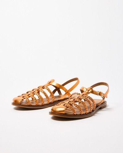 Oliver Bonas Metallic Leather Plaited Gladiator Sandals - Orange