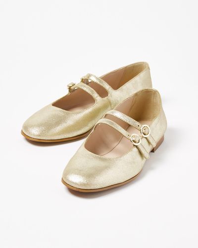 Oliver Bonas Mary Jane Double Buckle Golden Leather Shoes, Size 8 - Natural