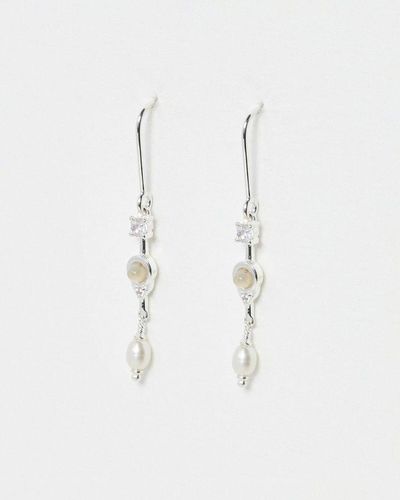 Oliver Bonas Aurora Opal & Freshwater Pearl Silver Drop Earrings - White