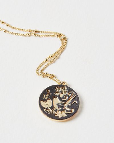Oliver Bonas Birdie & Gold Circular Pendant Necklace - White