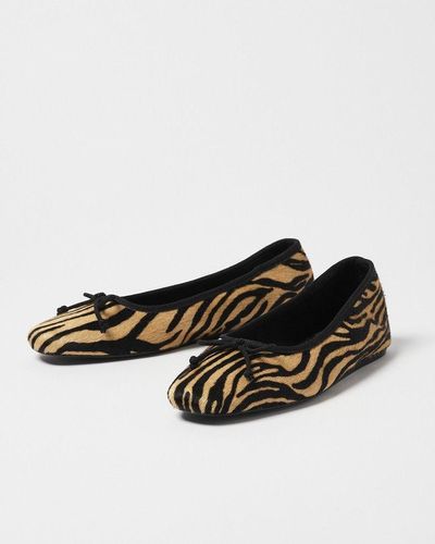 Oliver Bonas Animal Tiger Print Ballet Shoes - Brown