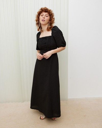 Oliver Bonas Stripe Ruched Midi Dress - Black