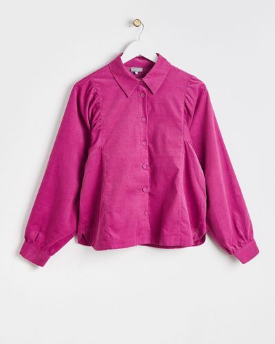 Oliver Bonas Corduroy Pleated Sleeve Shirt, Size 14 - Pink