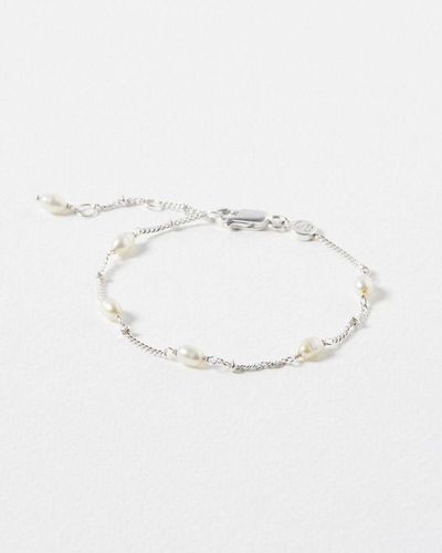 Oliver Bonas Lucy Mila Freshwater Pearl Silver Chain Bracelet - White