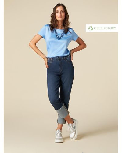 Oltre Jeans cropped eco-friendly con maxi risvolto - Blu