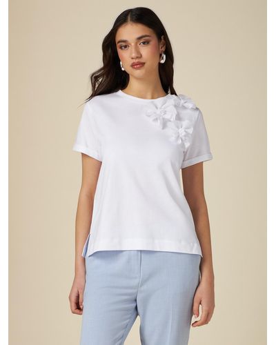 Oltre T-shirt con fiori applicati - Bianco