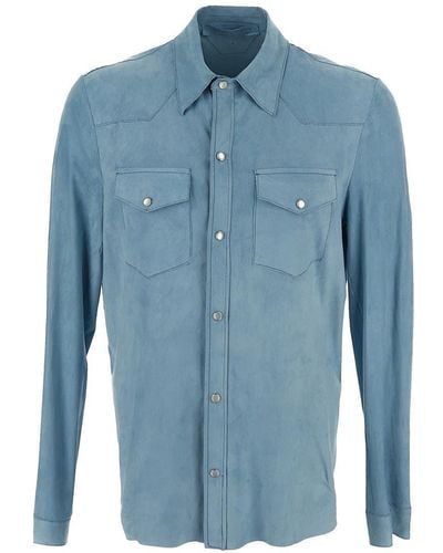 Salvatore Santoro Leather Shirt - Blue
